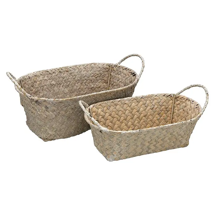 Versa Cesta - L x An x Al: 30 x 20 x 12 cm, Gris, 2 pzs. - Dos cestas trenzadas de color claro con asas.