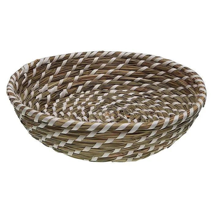 Versa Cesta - L x An x Al: 25 x 25 x 8 cm, Blanca - Cesta redonda y poco profunda tejida con fibras naturales y cinta blanca.