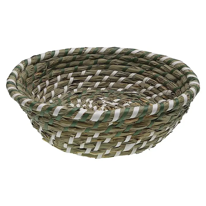 Versa Cesta - L x An x Al: 25 x 25 x 8 cm, Verde y blanco - Cesta redonda y poco profunda de fibras naturales con detalles blancos y verdes.