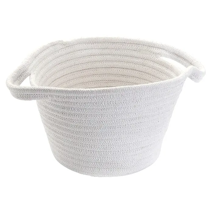 Versa Cesta redonda - Ø x Al: 20 x 14 cm, Algodón, Blanco - Cesta redonda de cuerda trenzada blanca con asas integradas.