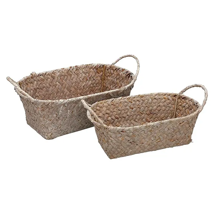 Versa Cesta - L x An x Al: 30 x 20 x 12 cm, Marrón, 2 pzs. - Dos cestas de paja trenzada de color claro con asas.