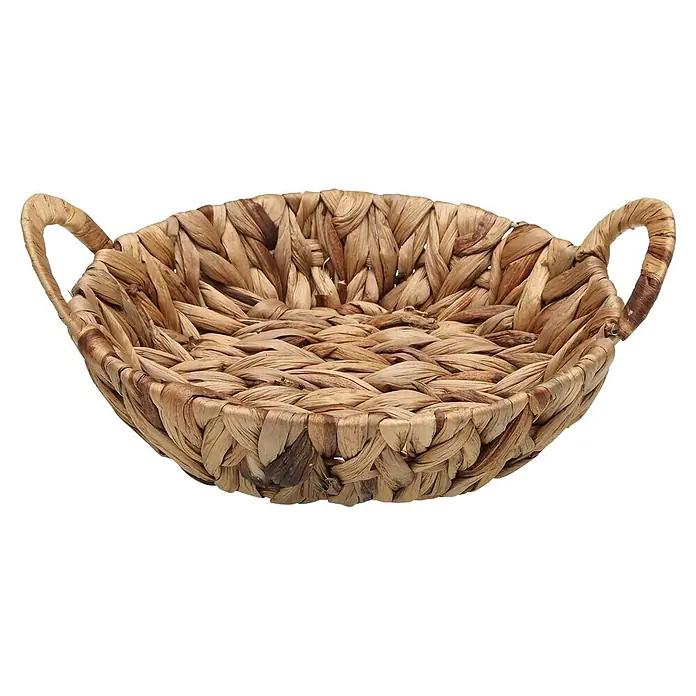 Versa Cesta con asas Jacinto de agua - Ovalada, Marrón - Cesta redonda tejida a mano de fibras naturales con dos asas.