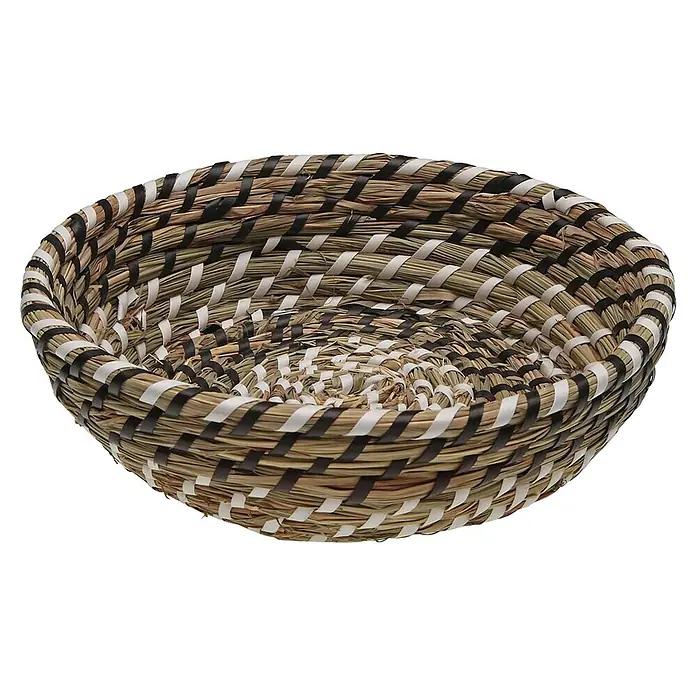 Versa Cesta - L x An x Al: 25 x 25 x 8 cm, Negra y blanco - Cesta tejida a mano de fibra natural con rayas blancas y negras. Ideal para almacenamiento decorativo.