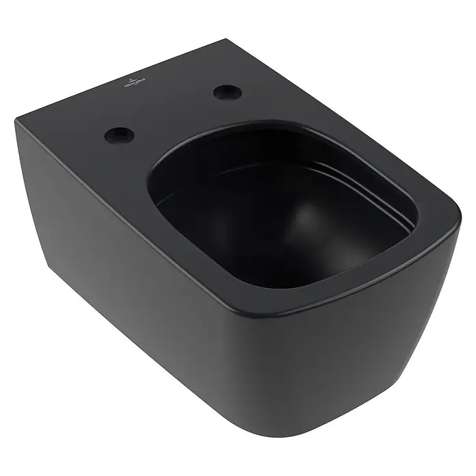 Villeroy & Boch Subway 3.0 Spülrandloses Wand-WC - Pure Black - Schwarzes Villeroy & Boch wandhängendes Bidet mit zwei Hahnlöchern.