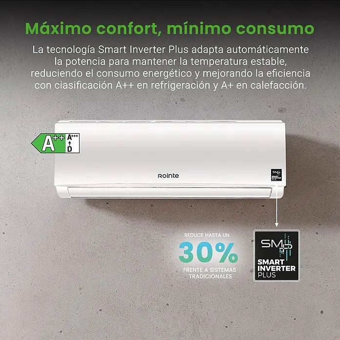 Rointe Aire acondicionado Inverter RX10 - 3.400 W, 3.420 W, 25 m², Blanco - Unidad de aire acondicionado Rointe Smart Inverter Plus blanca, de pared, con etiqueta de eficiencia A++.