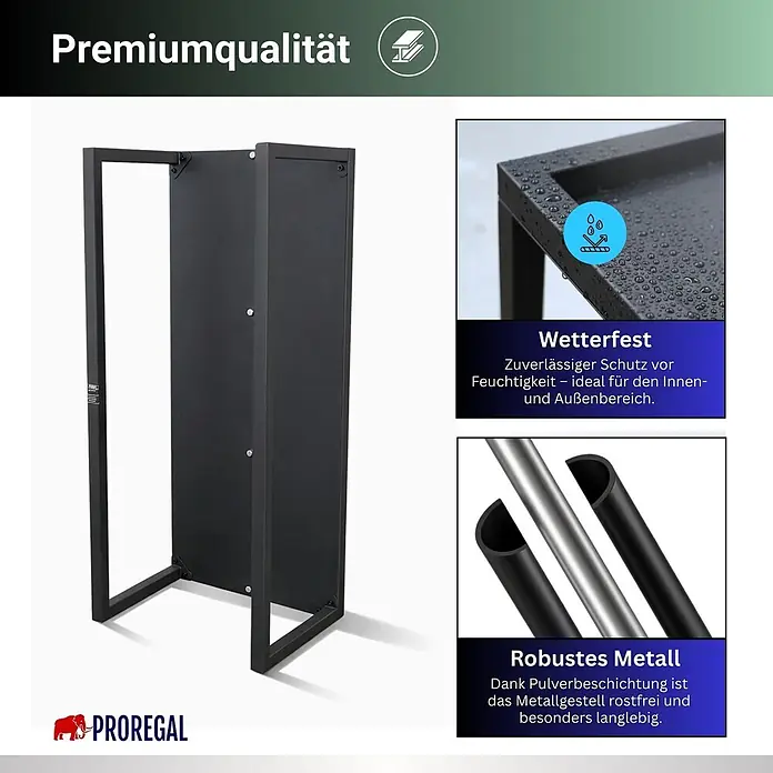 Proregal Kaminholzregal - 31 x 31 x 92 cm, Stahl, Schwarz - Dunkelgrauer, pulverbeschichteter Metall-Sichtschutz, wetterfest und langlebig für Innen- und Außenbereiche.