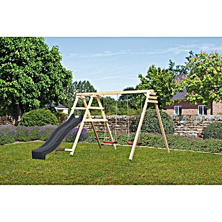 Karibu Doppelschaukel Felix mit Rutsche (L x B x H: 308 x 264 x 213 cm, Holz, Naturbelassen)