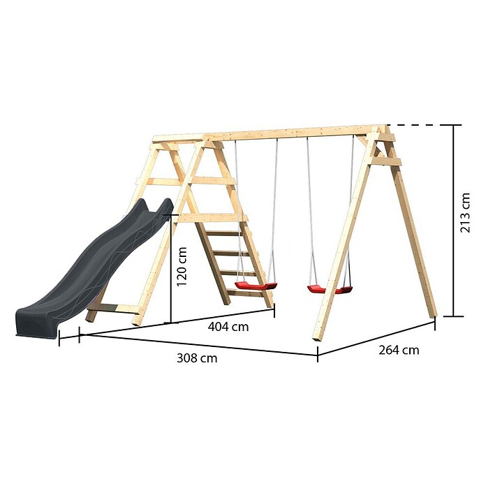 Karibu Doppelschaukel Felix mit Rutsche (L x B x H: 308 x 264 x 213 cm, Holz, Naturbelassen) | BAUHAUS