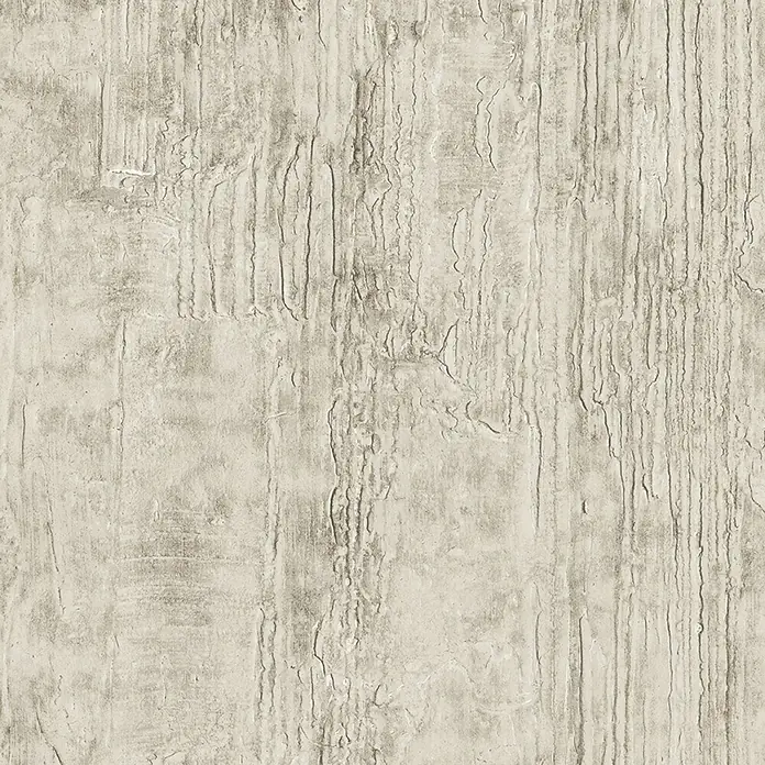 Grandeco Papel pintado de vinilo - Blanco, Efecto madera, 10 x 0,53 m - Superficie texturizada beige-gris claro con líneas verticales desgastadas, que recuerda a hormigón o estuco envejecido.