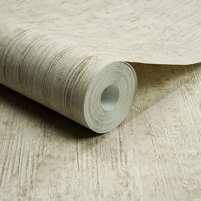 Grandeco Papel pintado de vinilo (Blanco, Efecto madera, 10 x 0,53 m) | BAUHAUS