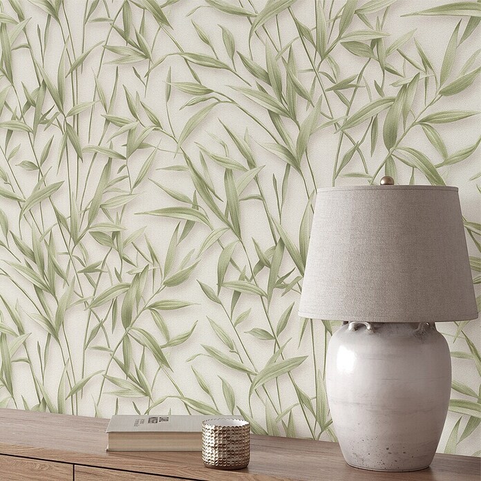 Erismann Papel pintado de vinilo Bambú (Verde/Beige, Floral, 10 x 0,53 m) | BAUHAUS