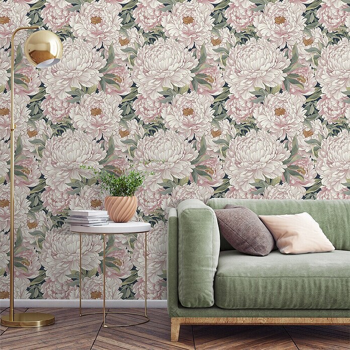 Grandeco Papel pintado de vinilo (Rosa/Verde, Floral, 10 x 0,53 m) | BAUHAUS