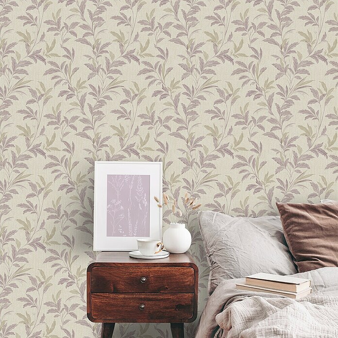 Grandeco Papel pintado de vinilo (Blanco/Lila, Floral, 10 x 0,53 m) | BAUHAUS