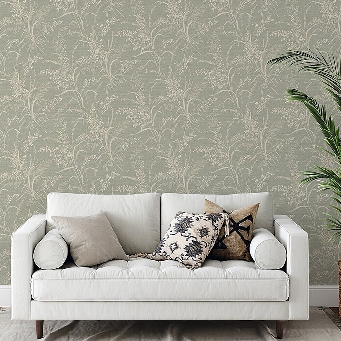 Grandeco Papel pintado de vinilo (Verde, Floral, 10 x 0,53 m) | BAUHAUS