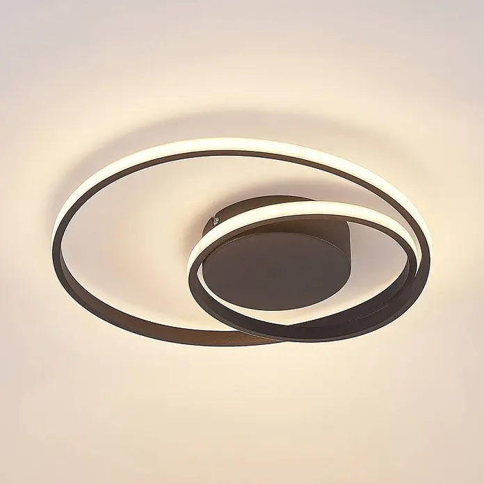 Lindby Deckenleuchte Emisua - schwarz - Schwarze LED-Deckenleuchte mit zwei verschlungenen, beleuchteten ovalen Ringen.