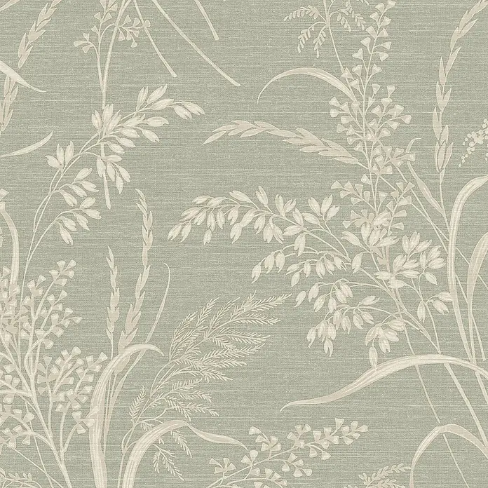 Grandeco Papel pintado de vinilo - Verde, Floral, 10 x 0,53 m - Papel pintado texturizado verde claro con un intrincado patrón botánico blanquecino de hierbas y hojas.