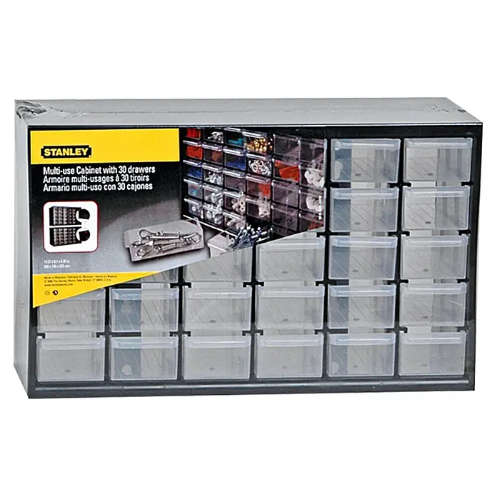 Stanley Organizador de piezas pequeñas - Número de compartimentos: 30 ud., Sin contenido - Armario multiuso Stanley con 30 cajones para guardar piezas pequeñas, herramientas y artículos de manualidades.