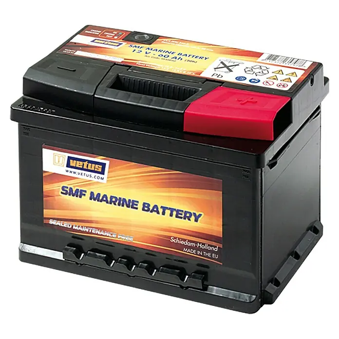Vetus Bootsbatterie SMF - 60 Ah, 12 V - Vetus SMF Marinebatterie mit 12V und 100Ah, eine zuverlässige und wartungsfreie Schiffsbatterie für den maritimen Einsatz.