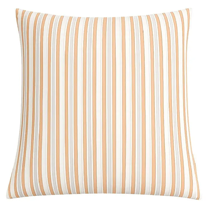 Cojín Palmira - 60 x 60 cm, Poliéster, Ocre, Cuadrado - Cojín decorativo a rayas con franjas verticales blancas, melocotón y grises.