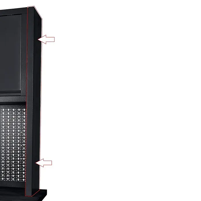Küpper Profi Modul System Seitenwand - Schwarz, 2 Stk. - Schwarze Metallsäule eines Lagerschranks, die seine robuste Konstruktion zeigt.
