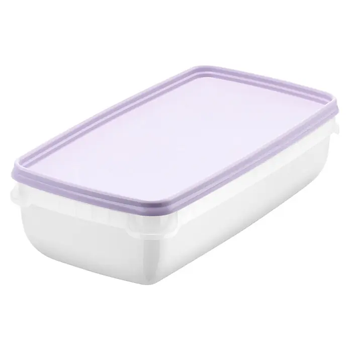 SmartStore Vorratsdosen-Set - L x B x H: 24 x 12 x 6,5 cm, Kunststoff, Weiß/Violett - Rechteckiger Lebensmittelbehälter mit durchscheinendem weißem Boden und hellviolettem Deckel.