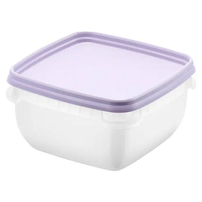 SmartStore Vorratsdosen-Set - L x B x H: 12 x 12 x 6,5 cm, Kunststoff, Weiß/Violett - Quadratische, weiße, durchsichtige Lebensmittelbox mit helllila Deckel.