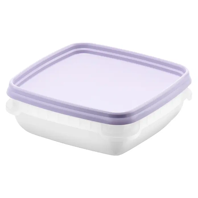 SmartStore Vorratsdosen-Set - L x B x H: 12 x 12 x 4,5 cm, Kunststoff, Weiß/Violett - Weißer Plastik-Frischhaltedose mit helllila Deckel.