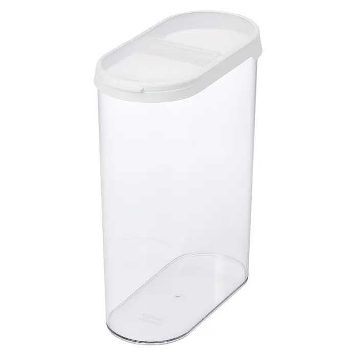 SmartStore Vorratsdose Flip - L x B x H: 18,5 x 9,5 x 23 cm, Kunststoff, Weiß - Hoher transparenter Kunststoff-Vorratsbehälter mit weißem Klappdeckel und Ausgießer.
