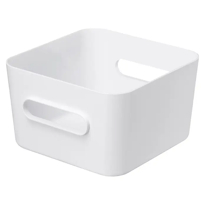 SmartStore Vorratsdose Compact - L x B x H: 20 x 20 x 12 cm, Kunststoff, Weiß - Weiße, quadratische Kunststoff-Aufbewahrungsbox mit abgerundeten Ecken und zwei Griffen.