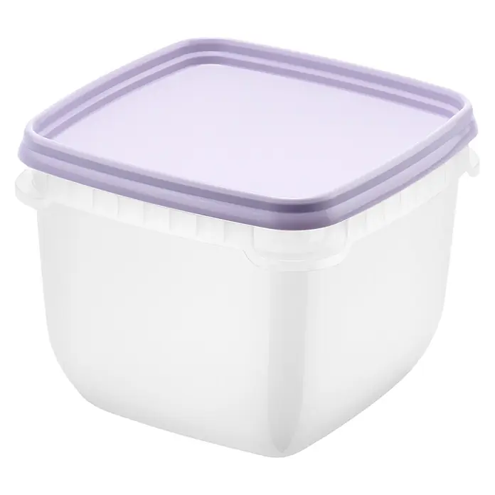 SmartStore Vorratsdosen-Set - L x B x H: 12 x 12 x 9,5 cm, Kunststoff, Weiß/Violett - Quadratischer weißer Kunststoff-Vorratsbehälter mit helllila Deckel.