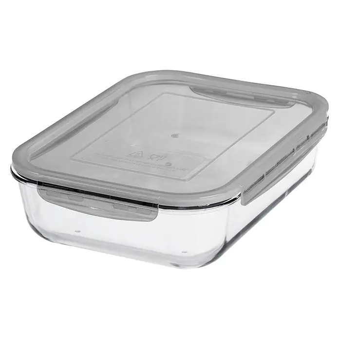 SmartStore Vorratsdose Glass Food - L x B x H: 28,5 x 22,5 x 8,5 cm, Kunststoff, Transparent - Klare Glas-Frischhaltedose mit transparentem Plastikdeckel und grauen Klickverschlüssen.