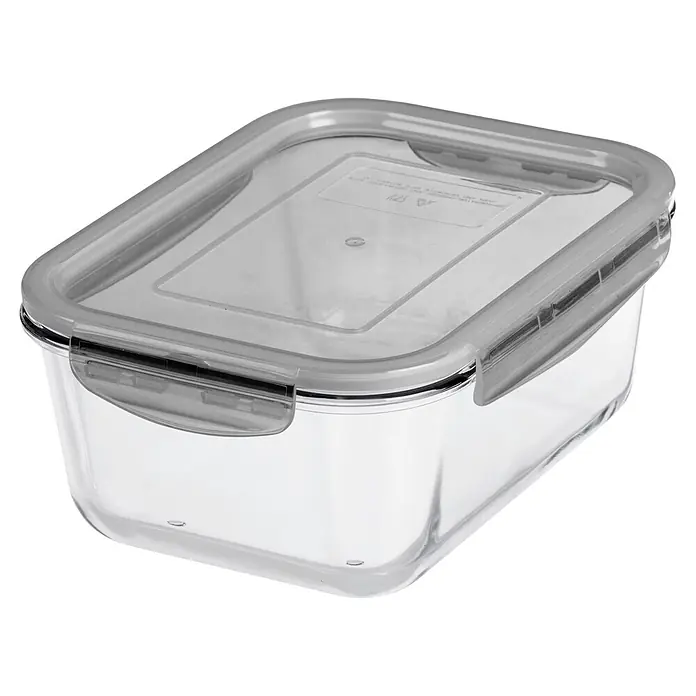 SmartStore Vorratsdose Glass Food - L x B x H: 21,5 x 16 x 9 cm, Kunststoff, Transparent - Klarer, rechteckiger Lebensmittelbehälter mit grauem, luftdichtem Deckel.