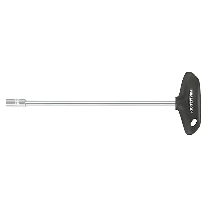Matador Steckschlüssel - 7 mm, Länge: 230 mm - Ein T-Griff Steckschlüssel von Matador, ideal für präzise Schraubarbeiten, präsentiert in detailreicher Nahaufnahme.