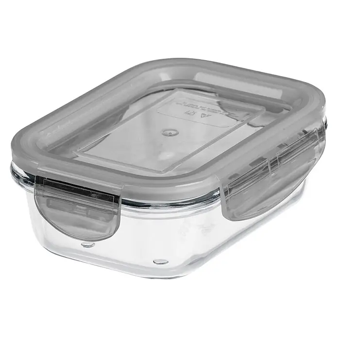 SmartStore Vorratsdose Glass Food - L x B x H: 13,5 x 10 x 5 cm, Kunststoff, Transparent - Klarer rechteckiger Glasbehälter für Lebensmittel mit transparentem Schnappverschlussdeckel aus Kunststoff und grauer Silikondichtung.