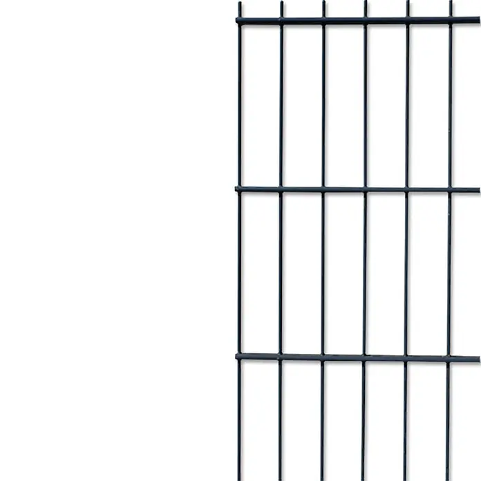 Hadra Mattenzaun - L x H: 2,5 x 1,23 m, Anthrazit - Nahaufnahme eines Metallgitterzauns, der Stabilität und Sicherheit durch sein robustes Design und seine vertikalen Streben bietet.