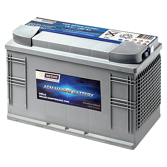 Vetus Bootsbatterie AGM - 100 Ah, 12 V - AGM Marine Batterie 12V-100Ah von Vetus, zuverlässige Energiequelle für Boote. Wartungsfrei, hohe Leistung und lange Lebensdauer.