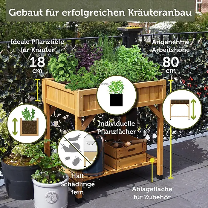 VegTrug Kräuterhochbeet - Material: Holz - Hölzernes Hochbeet für Kräuter mit optimaler Pflanztiefe, angenehmer Arbeitshöhe, individuellen Fächern, Schädlingsschutz und einer Ablagefläche.