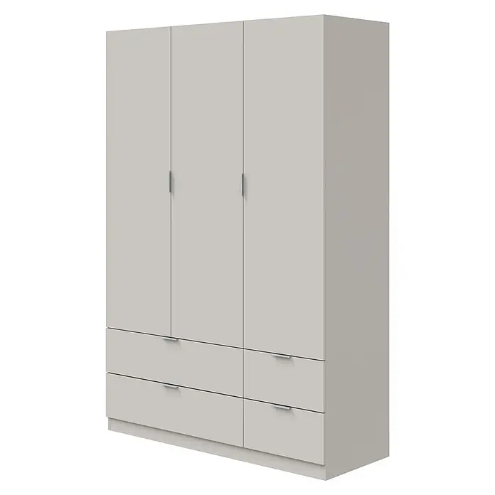 Set muebles de dormitorio Cachemir - 3 pzs., Beige Cachemir - Armario de tres puertas gris claro con cajones integrados debajo.