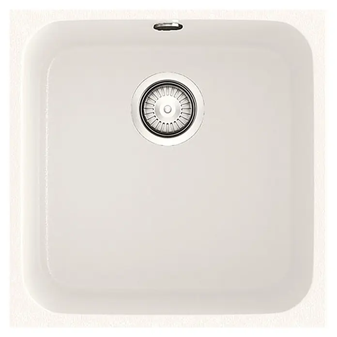 Poalgi Fregadero encastrable Sena - 44,5 x 44 cm, Material compuesto, Blanco - Fregadero de cocina cuadrado blanco con esquinas redondeadas, desagüe de acero inoxidable y rebosadero.