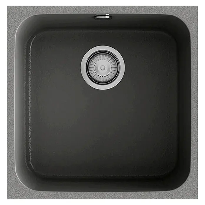 Poalgi Fregadero encastrable Sena - 44,5 x 44 cm, Material compuesto, Concret - Fregadero de cocina de composite gris oscuro con colador de acero inoxidable.
