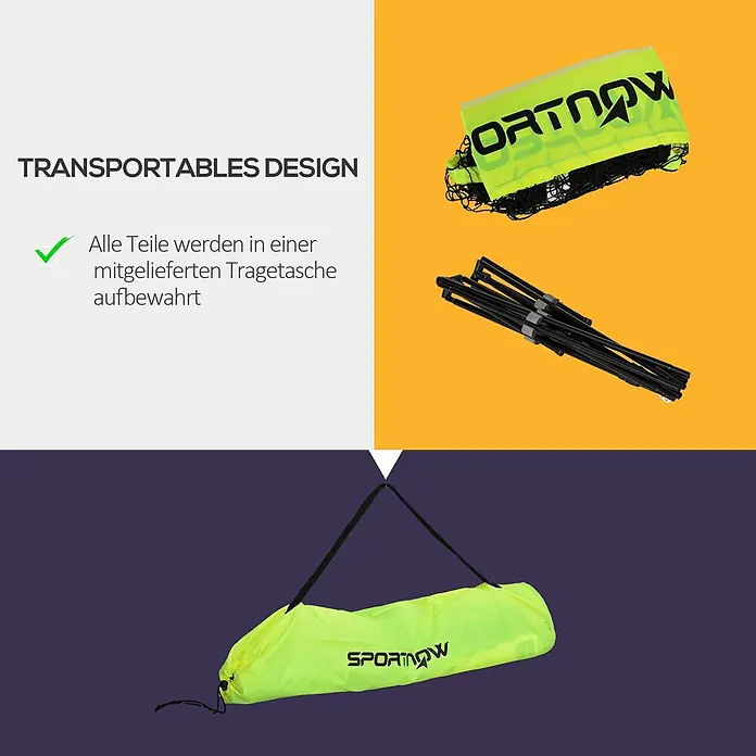Sportnow Badminton-Set - Metall, Gelb - Neongelbes, tragbares Sportnetzsystem mit schwarzen Stangen und passender Tragetasche.