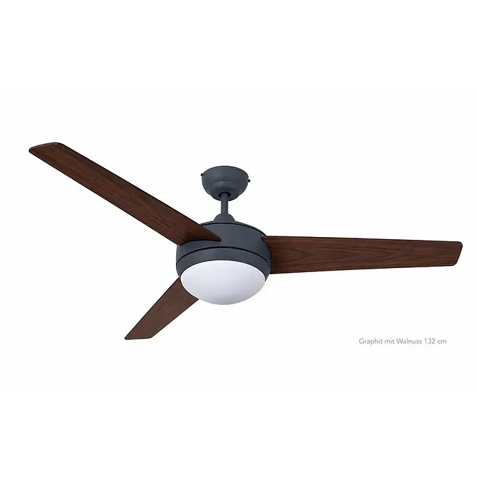 Vam Deckenventilator Deckenventilator VEGALIGHT graphit Walnuss 132 cm - Schwarz-Walnuss, 1.020 mm, 46 W - Graphitfarbener Deckenventilator mit Walnussholzflügeln und weißer Leuchte, 132 cm.