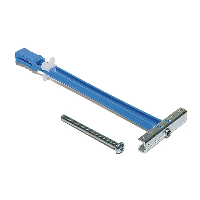 Knauf Gipsplatten Klappdübel Hartmut - Länge Dübel: 190 mm, Länge Schraube: 60 mm - Ein blauer Hohlraumdübel mit Schraube und Metallelement. Ideal für sichere Befestigungen in Gipskarton- oder Hohlwänden.