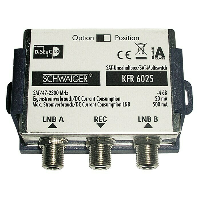 Schwaiger SAT-Umschaltbox KFR6025 531 (DiSEqC V2.0, 5 - 2.150 MHz, 1,5 dB)