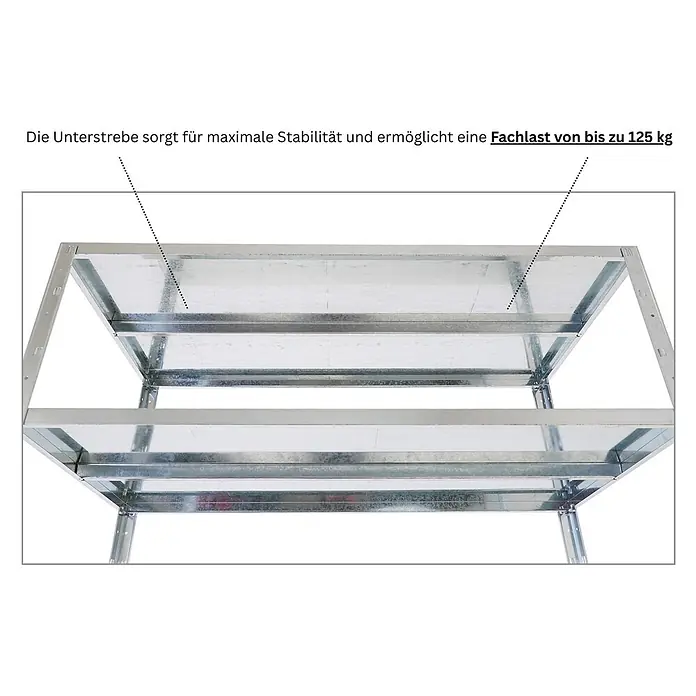 Proregal Metallregal Mega Deal Ares - H x B x T: 180 x 120 x 40 cm, Traglast pro Boden: 125 kg, Anzahl Böden: 5 Stk., Stecken, Verzinkt - Verzinktes Metallregal mit stabilisierenden Unterstreben, jede trägt bis zu 125 kg.