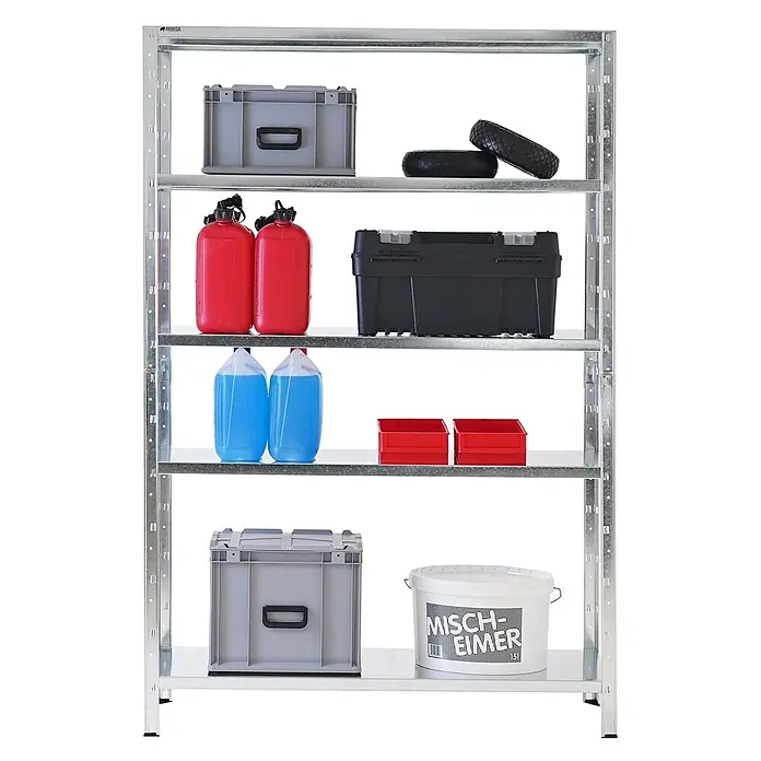 Proregal Metallregal Mega Deal Ares - H x B x T: 180 x 120 x 40 cm, Traglast pro Boden: 125 kg, Anzahl Böden: 5 Stk., Stecken, Verzinkt - Verzinktes Stahlregal mit 5 Ablagen, ideal für robuste Lagerung.