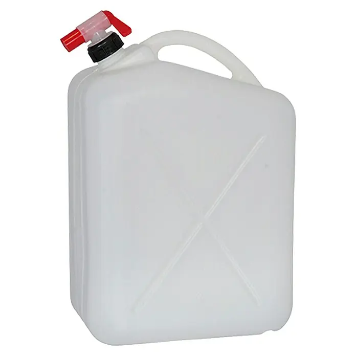 Geli Wasserkanister - 20 l, Mit Hahn - Weißer Wasserkanister mit rotem Hahn und integriertem Griff, ideal für Camping, Garten oder Veranstaltungen. Praktische Wasserversorgung.