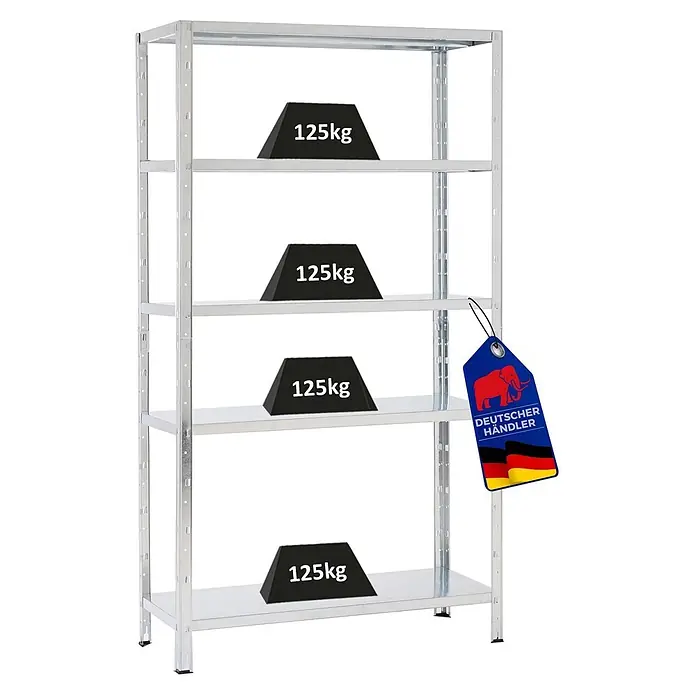 Proregal Metallregal Ares - H x B x T: 180 x 100 x 40 cm, Traglast pro Boden: 125 kg, Anzahl Böden: 5 Stk., Stecken, Verzinkt - Verzinktes Metallregal mit 5 Böden, jeder belastbar bis 125kg.