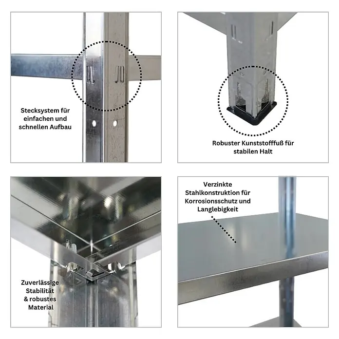 Proregal Metallregal Mega Deal Ares - H x B x T: 180 x 100 x 60 cm, Traglast pro Boden: 125 kg, Anzahl Böden: 5 Stk., Stecken, Verzinkt - Verzinktes Stahlregal mit Stecksystem, robusten Kunststofffüßen für Stabilität und Korrosionsschutz.