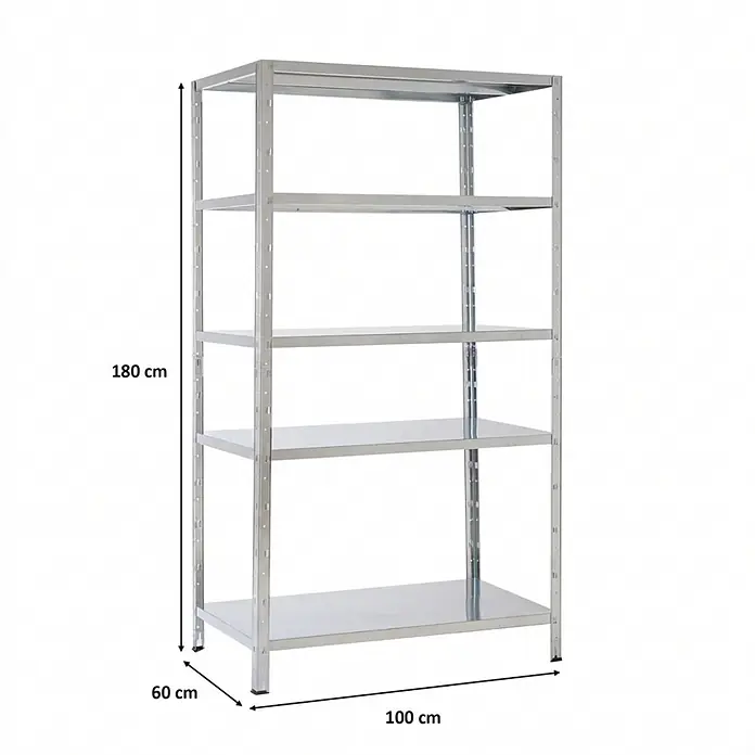 Proregal Metallregal Ares - H x B x T: 180 x 100 x 60 cm, Traglast pro Boden: 125 kg, Anzahl Böden: 5 Stk., Stecken, Verzinkt - Fünfbödiges verzinktes Metallregal, 180 cm hoch, 100 cm breit, 60 cm tief.